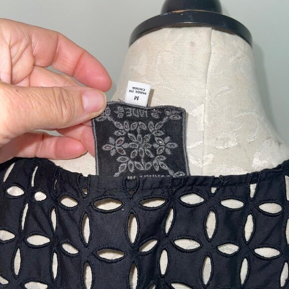 Johnny Was Midi Dress Size Medium Black Misty Pure Cotton Eyelet Square Neck - Picture 4 of 10